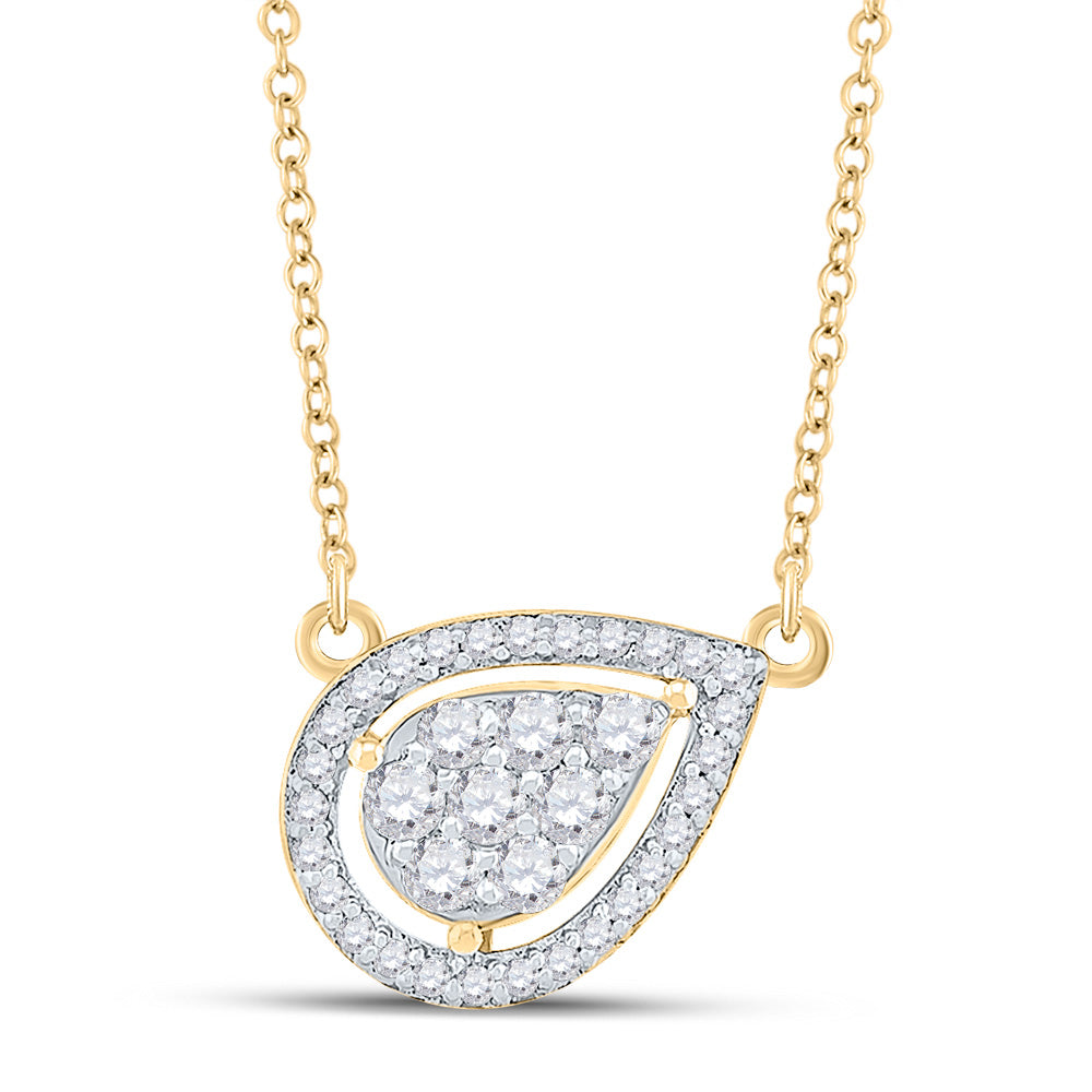 10kt Yellow Gold Womens Round Diamond Teardrop Necklace 1/4 Cttw