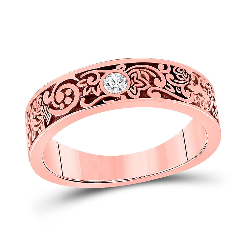 14kt Rose Gold Mens Round Diamond Wedding Floral Band Ring 1/12 Cttw