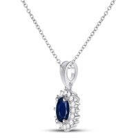 Load image into Gallery viewer, 14kt White Gold Womens Oval Blue Sapphire Solitaire Pendant 1-1/5 Cttw
