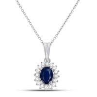 Load image into Gallery viewer, 14kt White Gold Womens Oval Blue Sapphire Solitaire Pendant 1-1/5 Cttw
