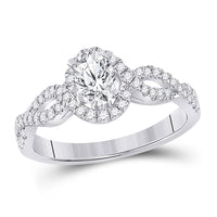 Load image into Gallery viewer, 14kt White Gold Oval Diamond Halo Bridal Wedding Engagement Ring 7/8 Cttw
