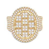 Load image into Gallery viewer, 10kt Yellow Gold Mens Round Diamond Oval Statement Cluster Ring 2-3/4 Cttw
