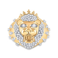 Load image into Gallery viewer, 10kt Yellow Gold Mens Round Diamond Lion Head Crown Animal Ring 7/8 Cttw
