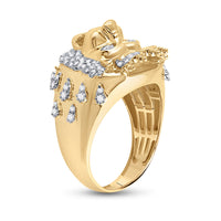 Load image into Gallery viewer, 10kt Yellow Gold Mens Round Diamond Lion Head Crown Animal Ring 7/8 Cttw
