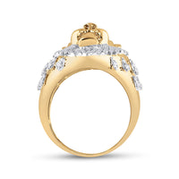 Load image into Gallery viewer, 10kt Yellow Gold Mens Round Diamond Lion Head Crown Animal Ring 7/8 Cttw
