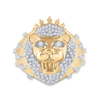 Load image into Gallery viewer, 10kt Yellow Gold Mens Round Diamond Lion Head Crown Animal Ring 7/8 Cttw

