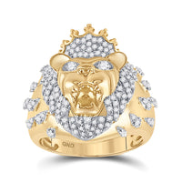 Load image into Gallery viewer, 10kt Yellow Gold Mens Round Diamond Lion Head Crown Animal Ring 7/8 Cttw
