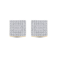 Load image into Gallery viewer, 10kt Yellow Gold Mens Baguette Diamond Square Earrings 1/2 Cttw
