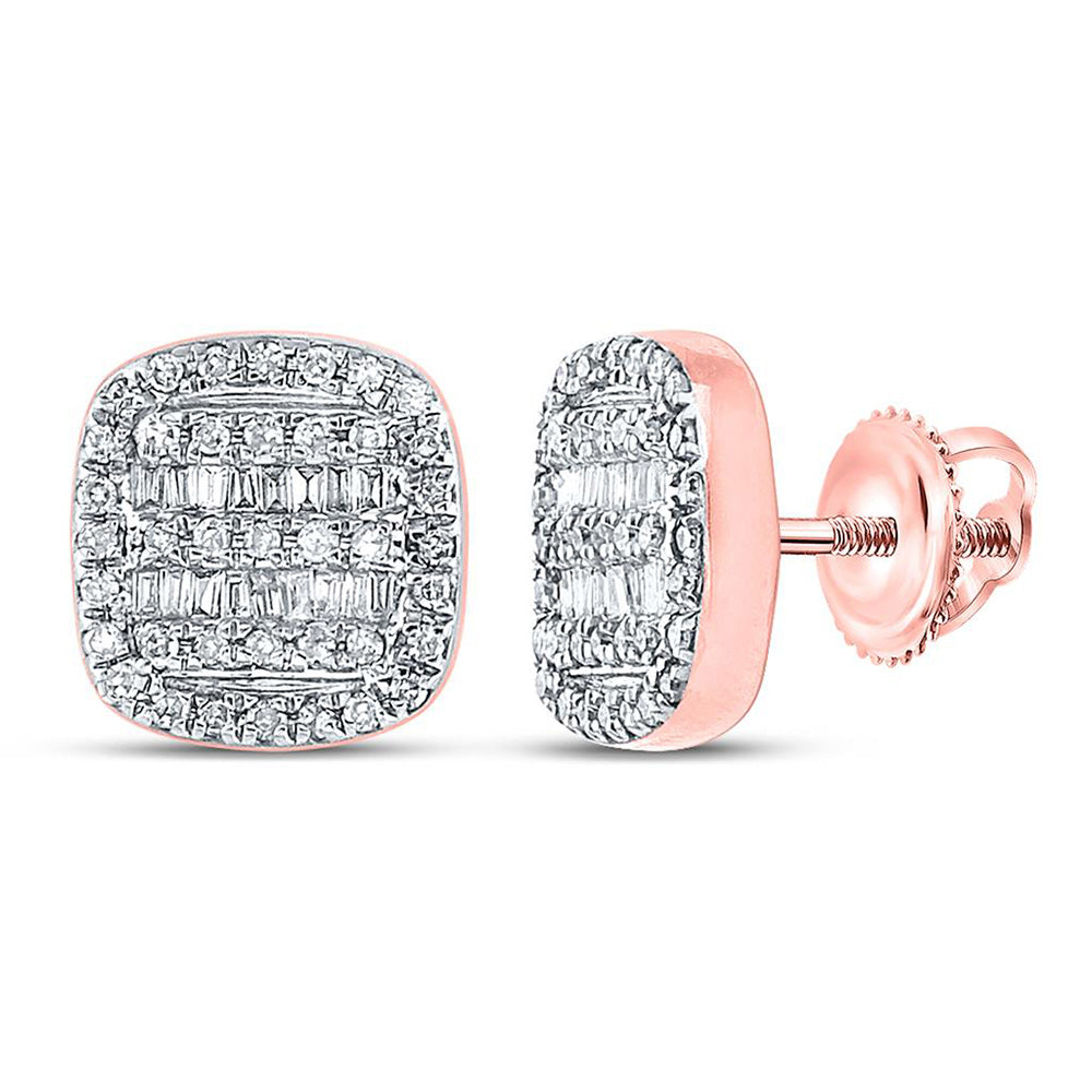 10kt Rose Gold Womens Baguette Diamond Square Earrings 1/3 Cttw