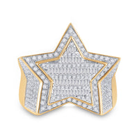 Load image into Gallery viewer, 10kt Yellow Gold Mens Baguette Diamond Statement Star Ring 1-1/4 Cttw
