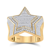 Load image into Gallery viewer, 10kt Yellow Gold Mens Baguette Diamond Statement Star Ring 1-1/4 Cttw
