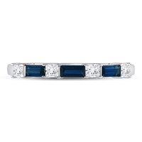 Load image into Gallery viewer, 14kt White Gold Womens Baguette Blue Sapphire Diamond Anniversary Ring 5/8 Cttw
