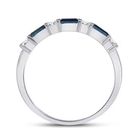 Load image into Gallery viewer, 14kt White Gold Womens Baguette Blue Sapphire Diamond Anniversary Ring 5/8 Cttw
