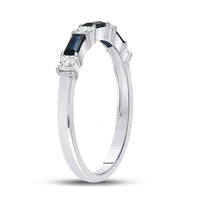 Load image into Gallery viewer, 14kt White Gold Womens Baguette Blue Sapphire Diamond Anniversary Ring 5/8 Cttw
