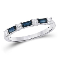 Load image into Gallery viewer, 14kt White Gold Womens Baguette Blue Sapphire Diamond Anniversary Ring 5/8 Cttw
