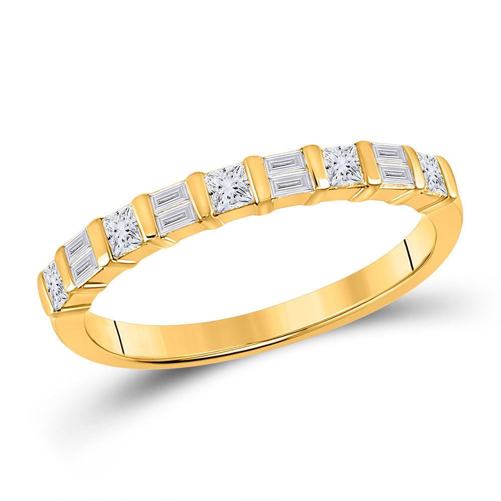 14kt Yellow Gold Womens Baguette Princess Diamond Band Ring 1/2 Cttw