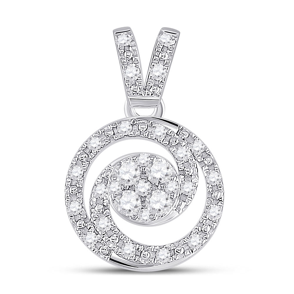 14kt White Gold Womens Round Diamond Circle Swirl Cluster Pendant 1/5 Cttw
