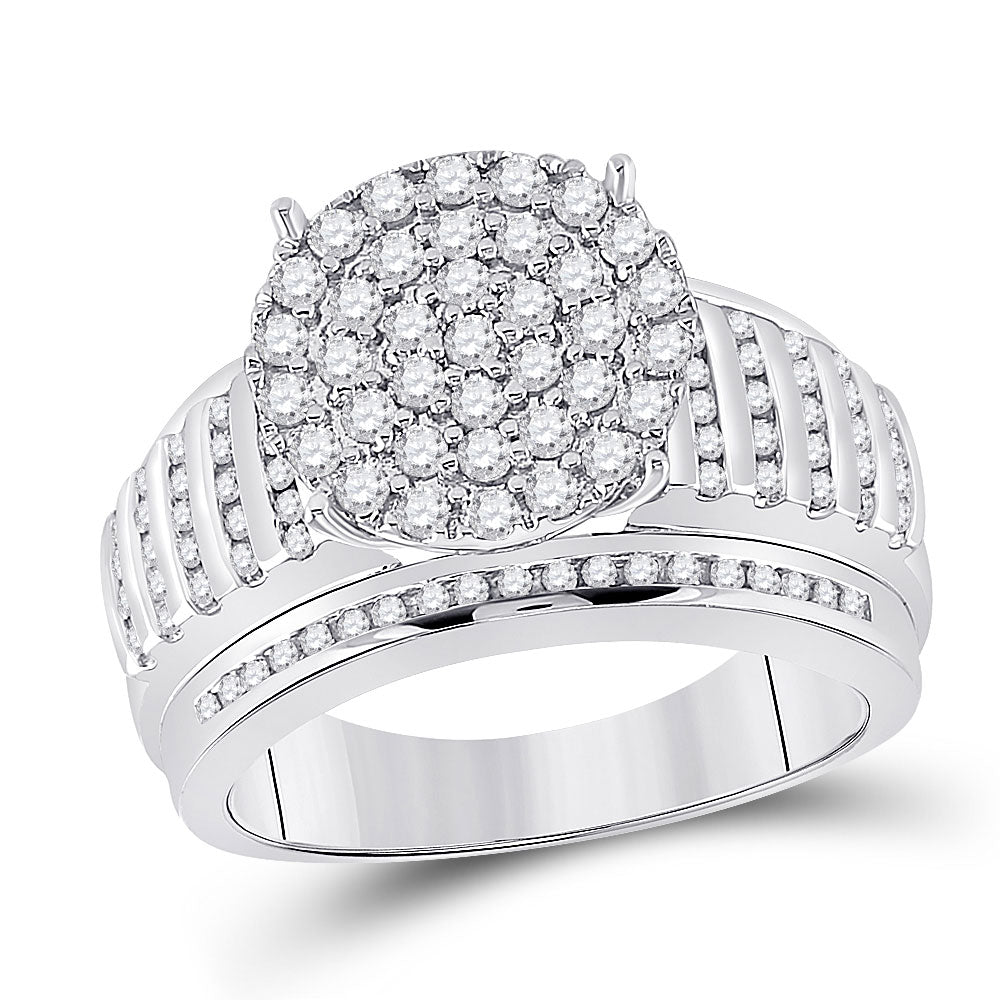 14kt White Gold Round Diamond Cluster Bridal Wedding Engagement Ring 7/8 Cttw