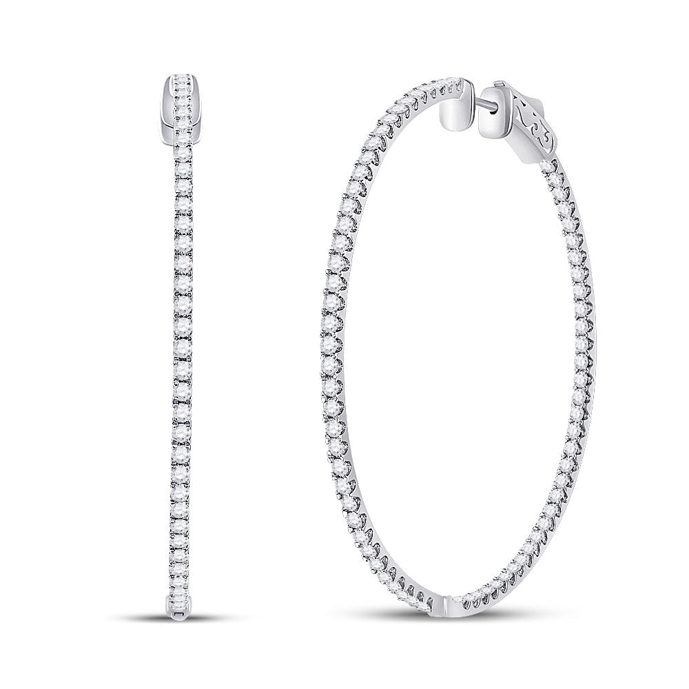 14kt White Gold Womens Round Diamond Inside-Outside Hoop Earrings 3-1/3 Cttw