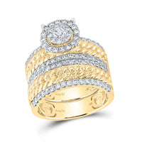 Load image into Gallery viewer, 14kt Yellow Gold His Hers Round Diamond Halo Matching Wedding Set 2 Cttw
