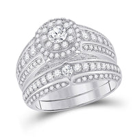 Load image into Gallery viewer, 14kt White Gold His Hers Round Diamond Halo Matching Wedding Set 2-1/3 Cttw
