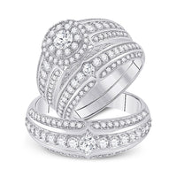 Load image into Gallery viewer, 14kt White Gold His Hers Round Diamond Halo Matching Wedding Set 2-1/3 Cttw
