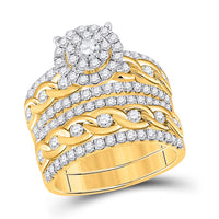 Load image into Gallery viewer, 14kt Yellow Gold His Hers Round Diamond Halo Matching Wedding Set 2-7/8 Cttw
