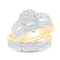 Load image into Gallery viewer, 14kt Yellow Gold His Hers Round Diamond Cluster Matching Wedding Set 1-3/4 Cttw
