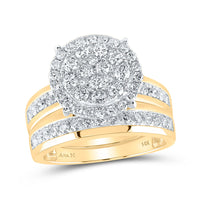 Load image into Gallery viewer, 14kt Yellow Gold His Hers Round Diamond Cluster Matching Wedding Set 1-7/8 Cttw
