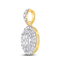 Load image into Gallery viewer, 14kt Yellow Gold Womens Baguette Diamond Circle Cluster Pendant 3/8 Cttw
