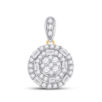 Load image into Gallery viewer, 14kt Yellow Gold Womens Baguette Diamond Circle Cluster Pendant 3/8 Cttw
