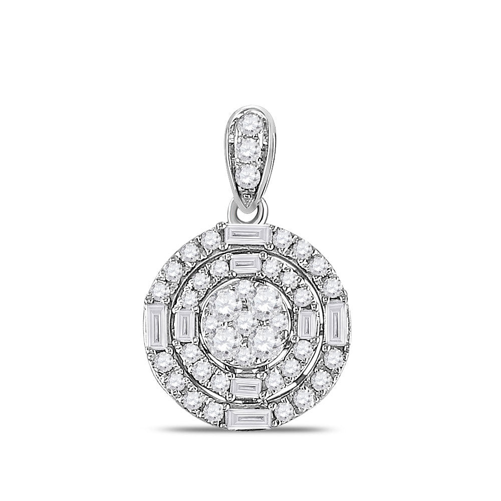 14kt White Gold Womens Round Diamond Circle Cluster Pendant 3/8 Cttw