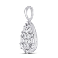 Load image into Gallery viewer, 14kt White Gold Womens Round Diamond Teardrop Cluster Pendant 1/2 Cttw
