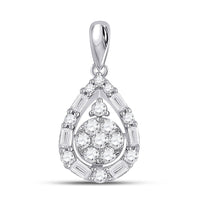 Load image into Gallery viewer, 14kt White Gold Womens Round Diamond Teardrop Cluster Pendant 1/2 Cttw
