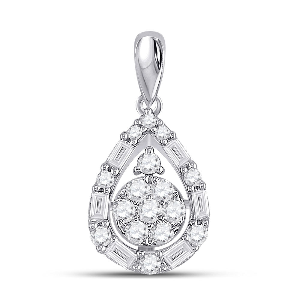 14kt White Gold Womens Round Diamond Teardrop Cluster Pendant 1/2 Cttw