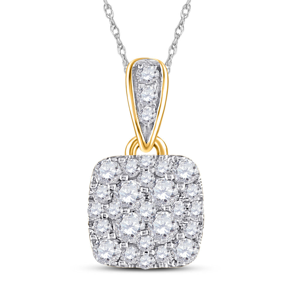 14kt Yellow Gold Womens Round Diamond Square Pendant 1/2 Cttw