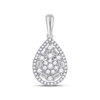 Load image into Gallery viewer, 14kt White Gold Womens Baguette Diamond Teardrop Pendant 1/2 Cttw
