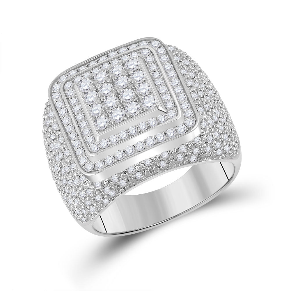 14kt White Gold Mens Round Diamond Square Ring 1-7/8 Cttw