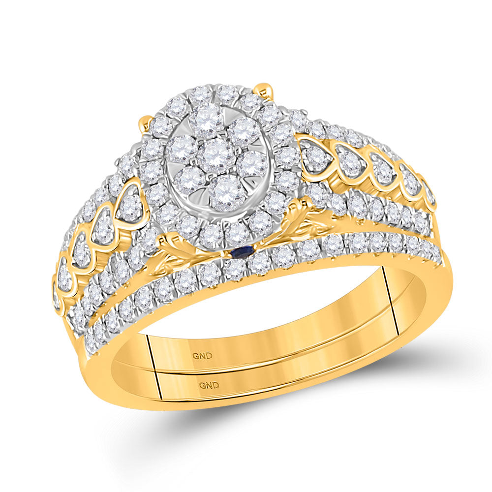 14kt Yellow Gold Round Diamond Bridal Wedding Ring Band Set 7/8 Cttw