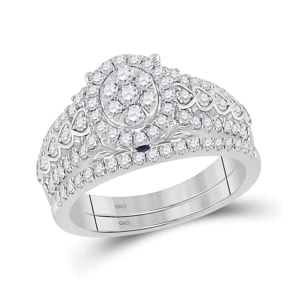 14kt White Gold Round Diamond Bridal Wedding Ring Band Set 7/8 Cttw