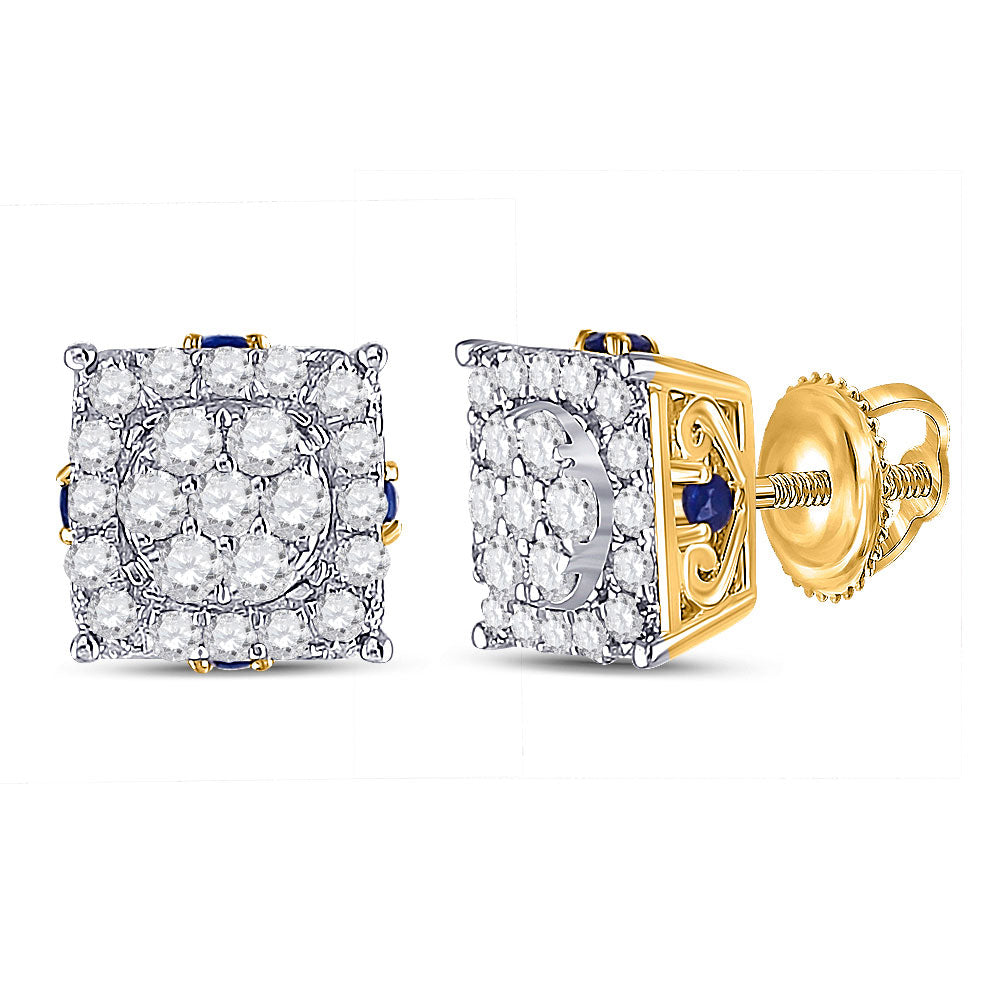 14kt Yellow Gold Womens Round Diamond Square Cluster Earrings 1/2 Cttw