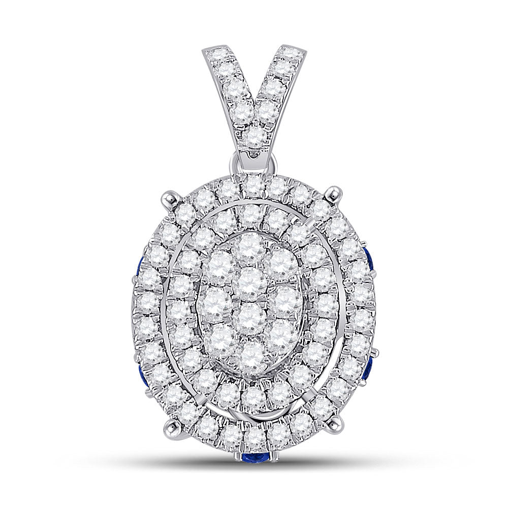 14kt White Gold Womens Round Diamond Oval Cluster Pendant 1/2 Cttw