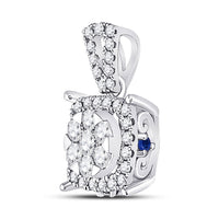 Load image into Gallery viewer, 14kt White Gold Womens Round Diamond Blue Sapphire Square Pendant 1/2 Cttw
