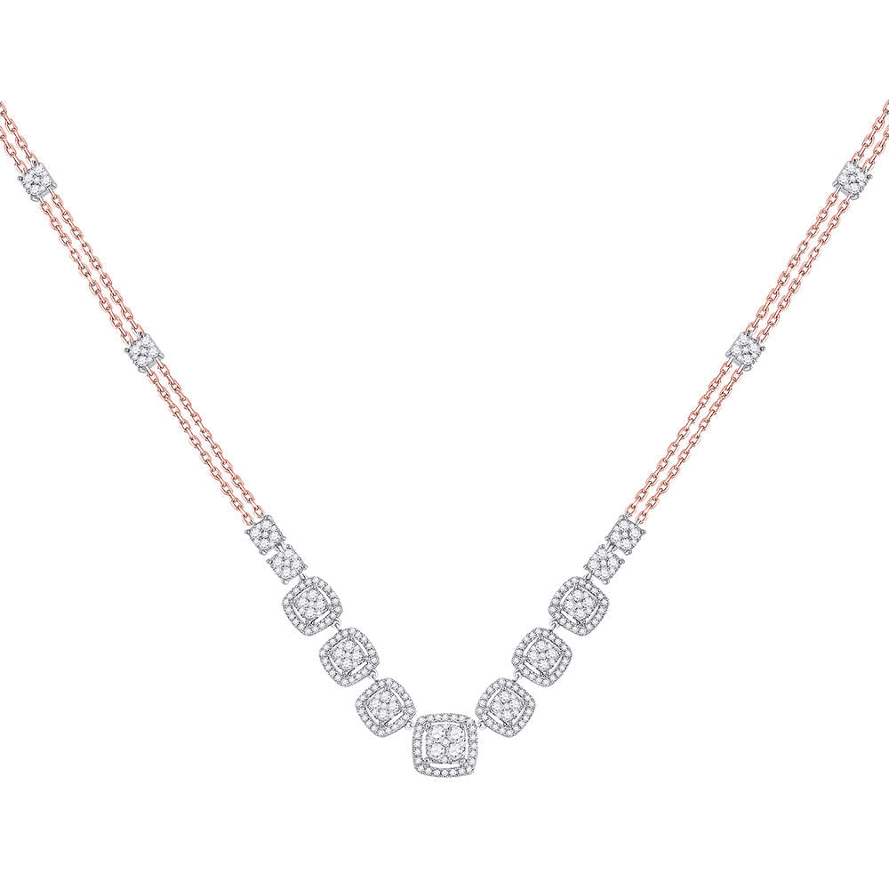 14kt Two-tone Gold Womens Round Diamond Cluster Necklace 1-1/2 Cttw