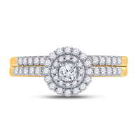 Load image into Gallery viewer, 10kt Yellow Gold Round Diamond Halo Bridal Wedding Ring Band Set 1/2 Cttw
