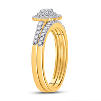 Load image into Gallery viewer, 10kt Yellow Gold Round Diamond Halo Bridal Wedding Ring Band Set 1/2 Cttw
