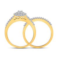 Load image into Gallery viewer, 10kt Yellow Gold Round Diamond Halo Bridal Wedding Ring Band Set 1/2 Cttw
