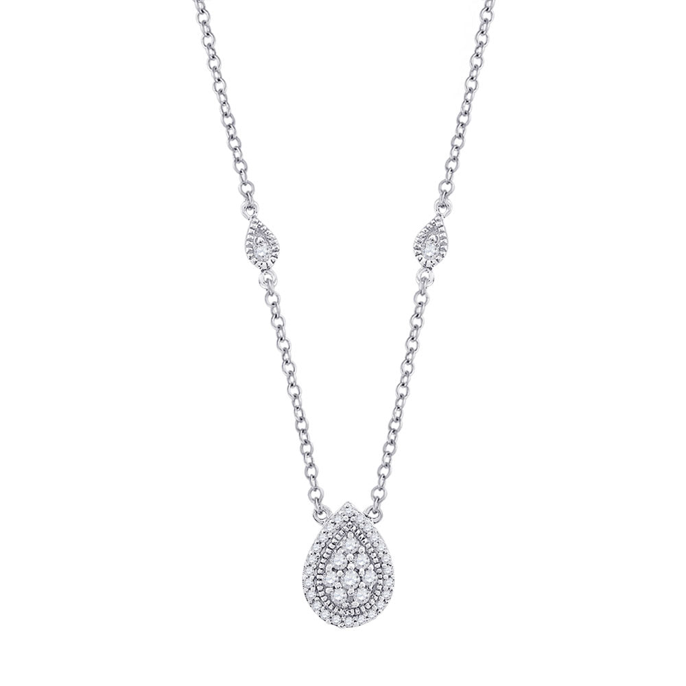 10kt White Gold Womens Round Diamond Teardrop Necklace 1/5 Cttw