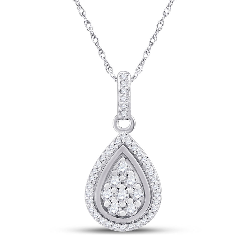10kt White Gold Womens Round Diamond Teardrop Pendant 1/4 Cttw