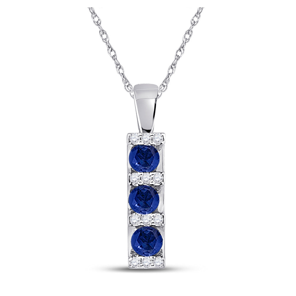 10kt White Gold Womens Round Synthetic Blue Sapphire Fashion Pendant 1/2 Cttw
